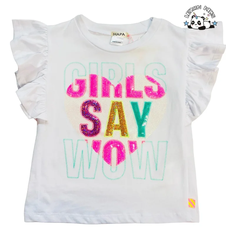 LEZONKIDS - Customize kids shirt printed with sequin patches short flying sleeve custom brand logo kids shirt